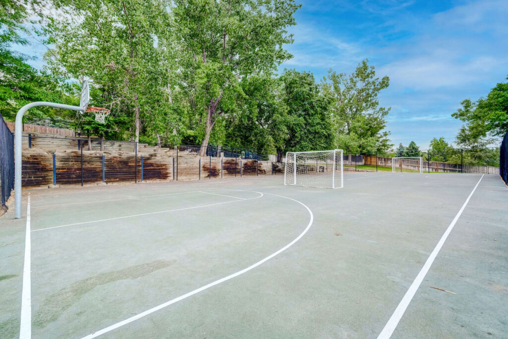 Sport court with basketball and soccer goals