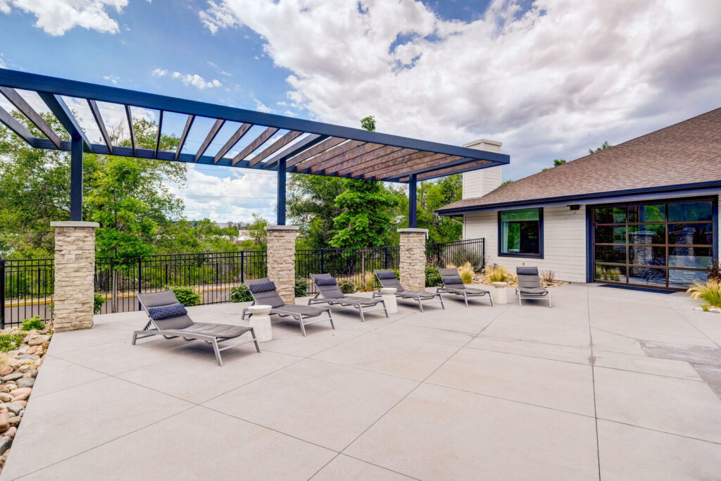 Semi shaded pool deck seating