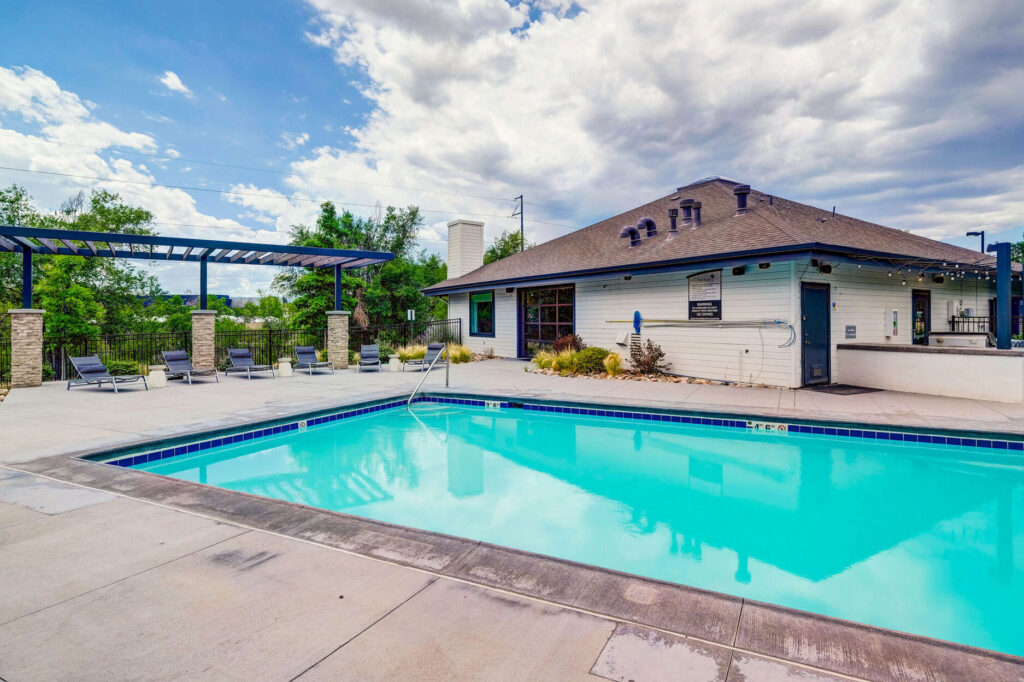 Pool deck with semi shaded seating