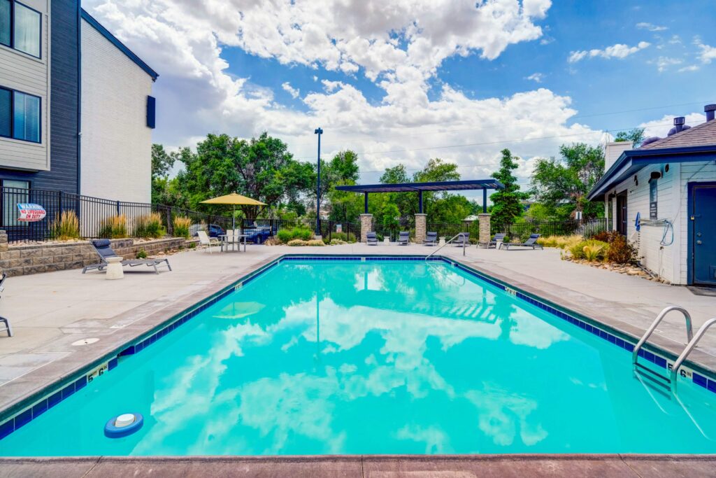 Pool with covered and uncovered deck seating